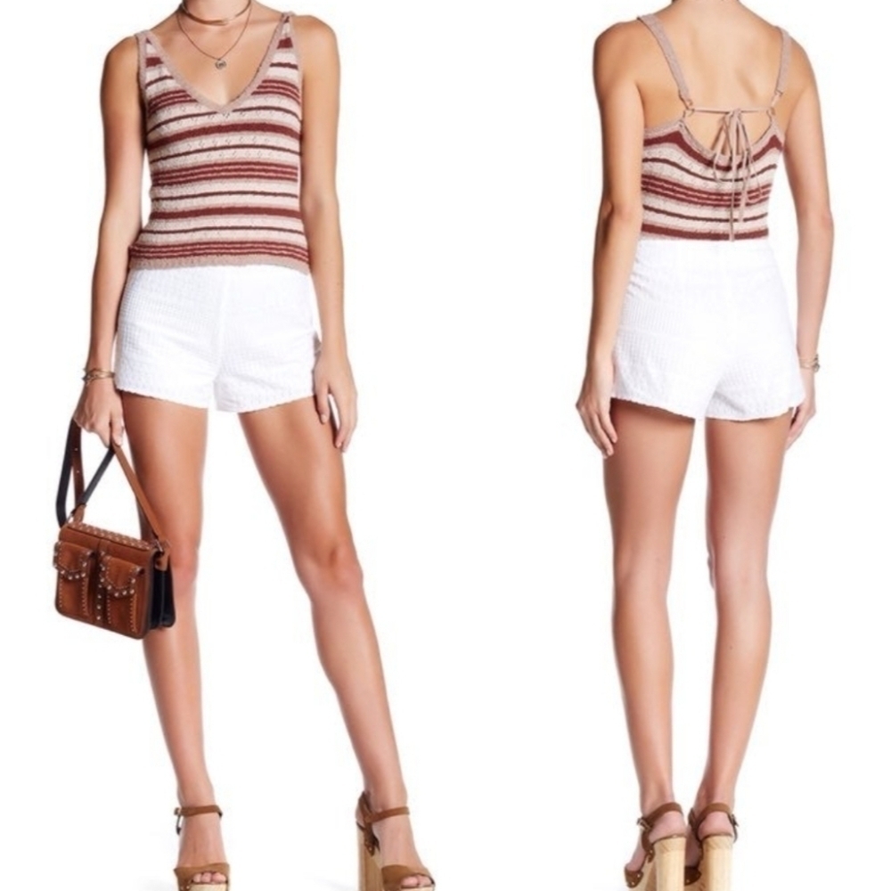 Free People White Cheeky Embroidered Shorts